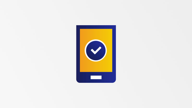 Mobile device with a checkmark symbolizing certified. Mobile device with a checkmark symbolizing certified.