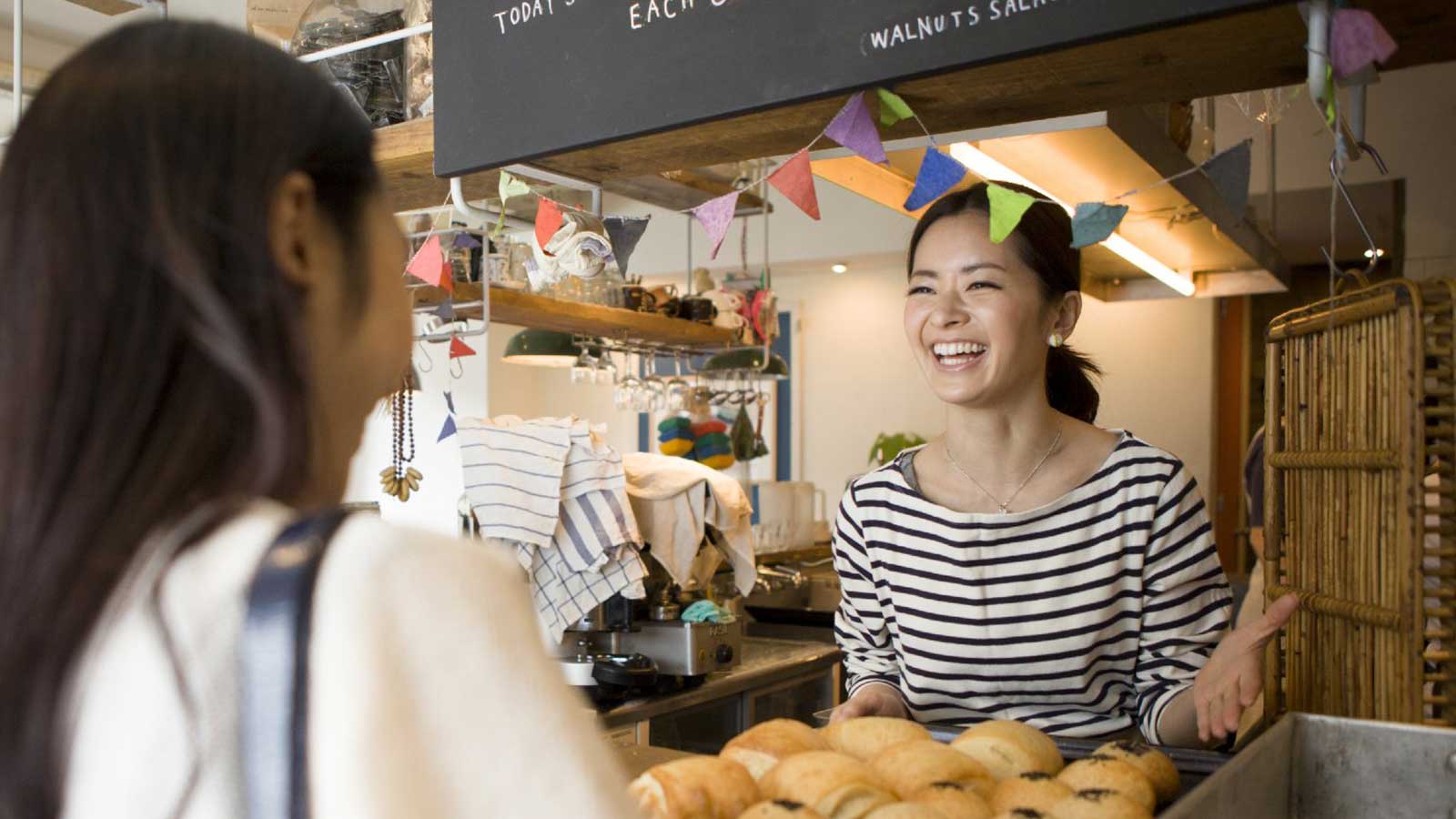 lady behind a counter