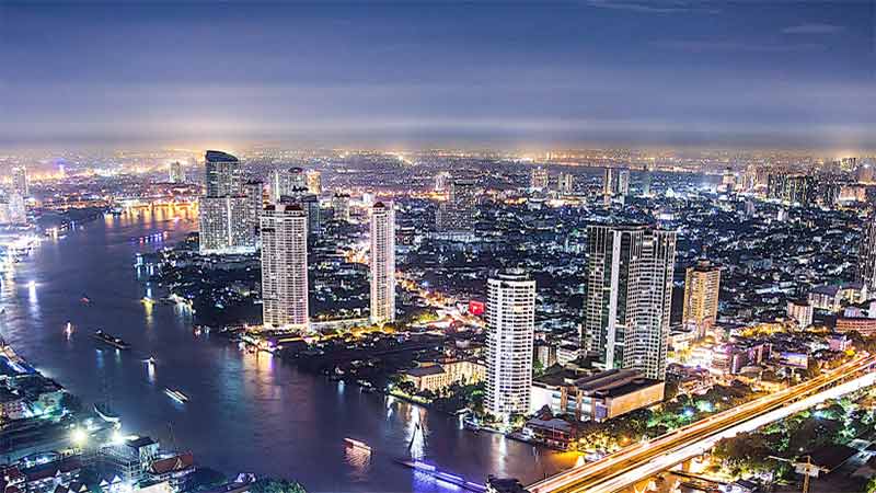 Bird's eye view of the city night skies